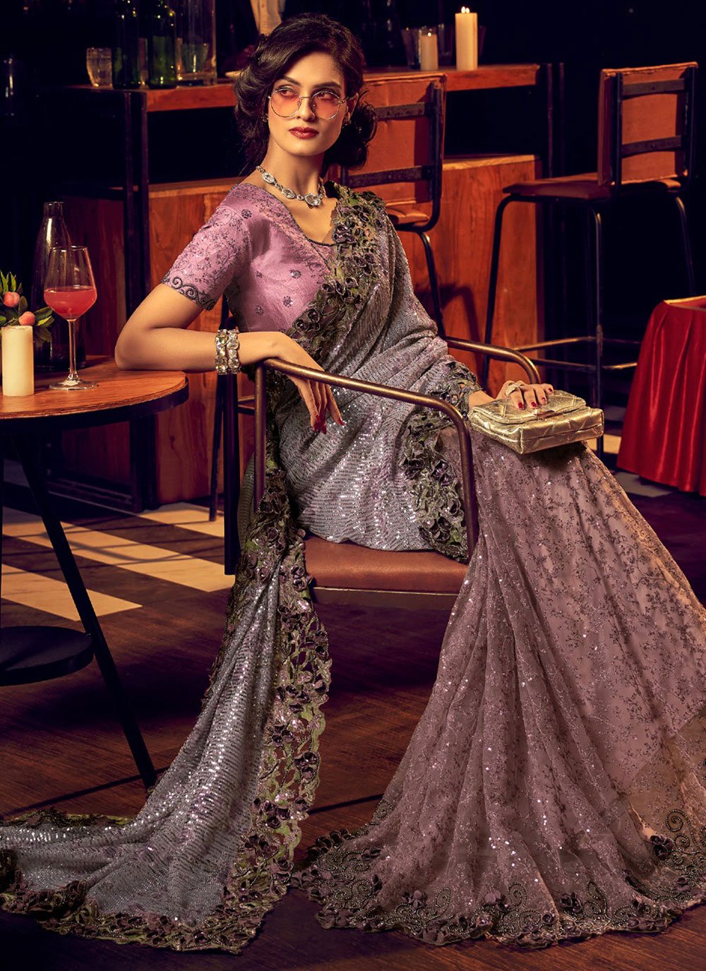 Buy MySilkLove Del Rio Purple Designer Partywear Saree Online