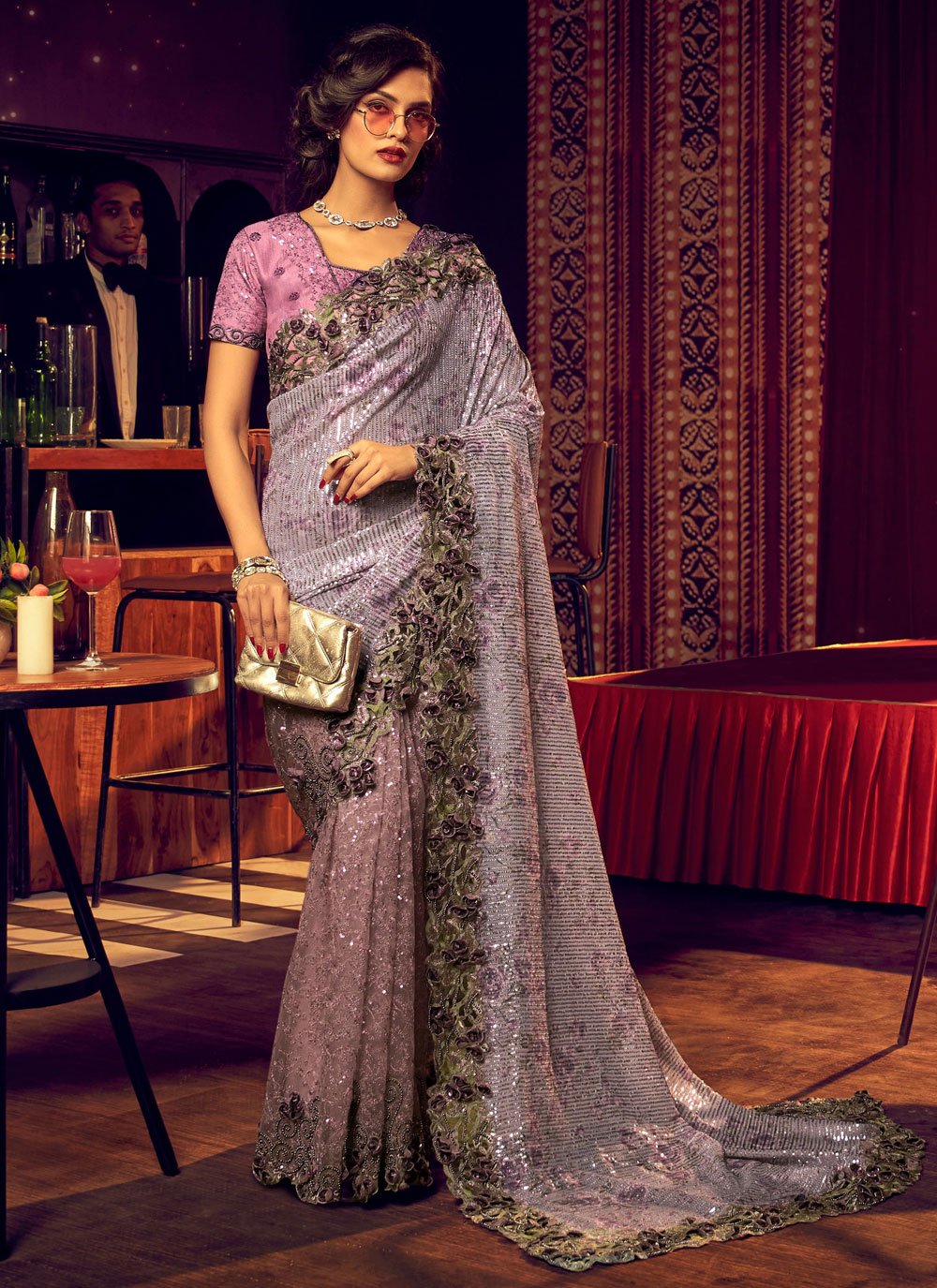 Buy MySilkLove Del Rio Purple Designer Partywear Saree Online