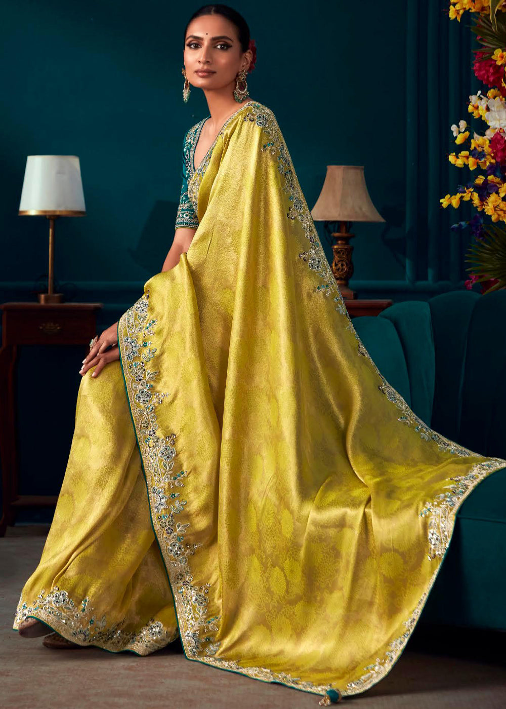 MySilkLove Turmeric Yellow Woven Embroidered Banarasi Silk Saree