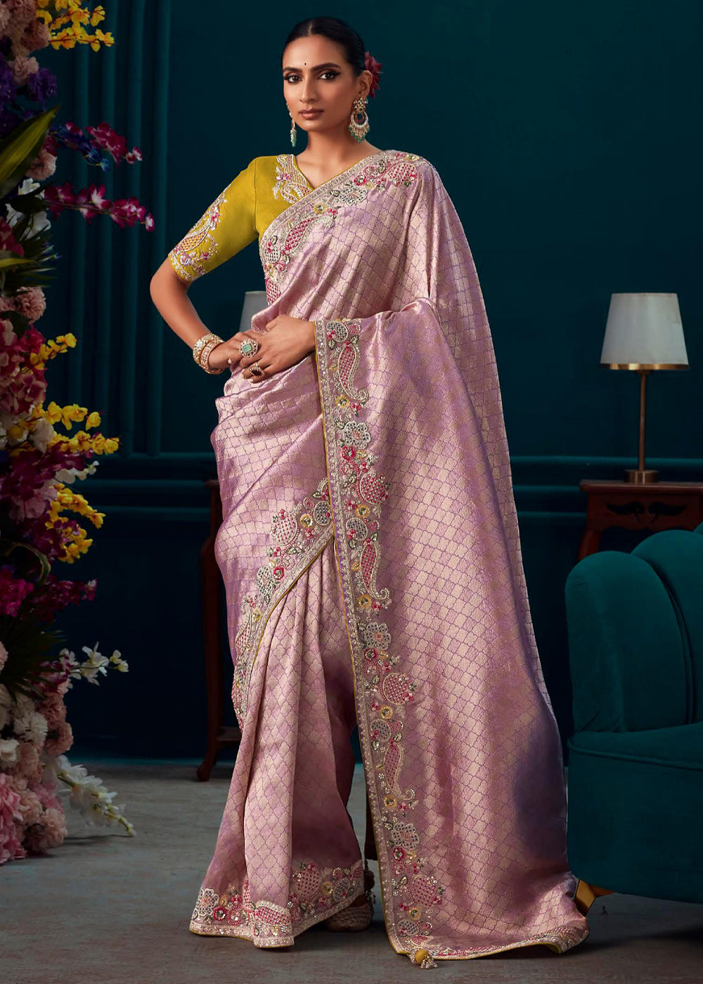 Buy MySilkLove Clam Shell Pink Woven Embroidered Banarasi Silk Saree Online