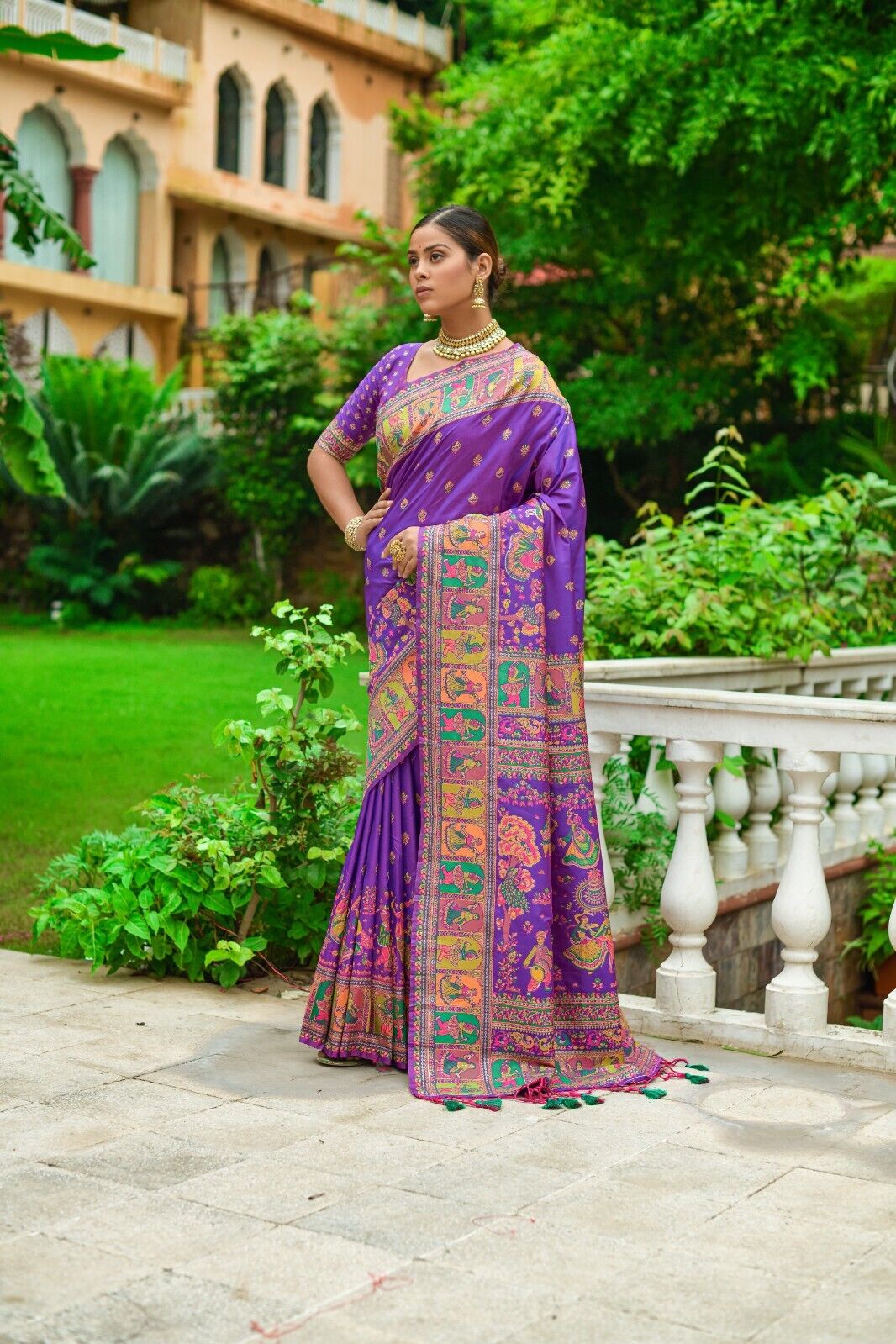 Buy MySilkLove Amethyst Purple Kashmiri Woven Banarasi Silk Saree Online