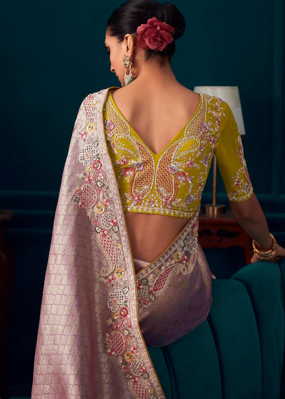 Buy MySilkLove Clam Shell Pink Woven Embroidered Banarasi Silk Saree Online