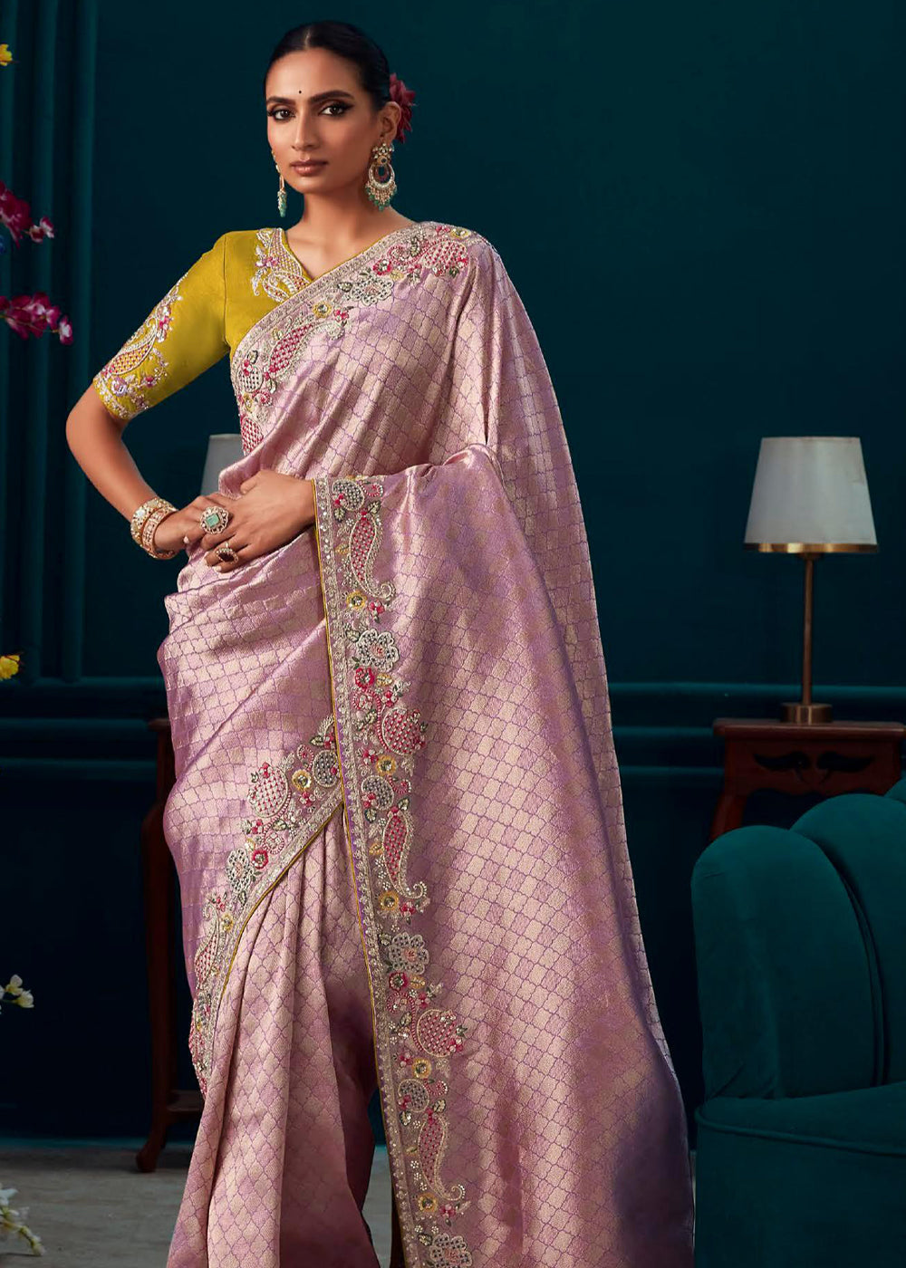 Buy MySilkLove Clam Shell Pink Woven Embroidered Banarasi Silk Saree Online