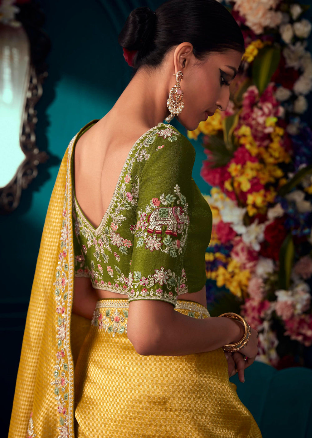 MySilkLove Wattle Yellow Woven Embroidered Banarasi Silk Saree