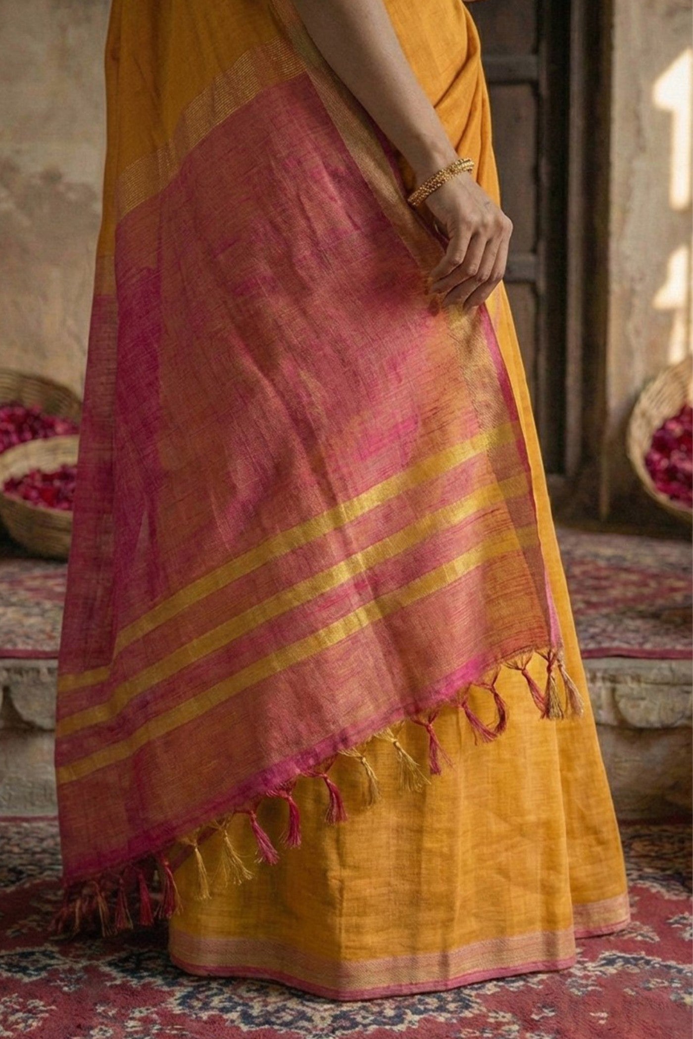 Buy MySilkLove Mustard Yellow Cotton Silk Saree Online
