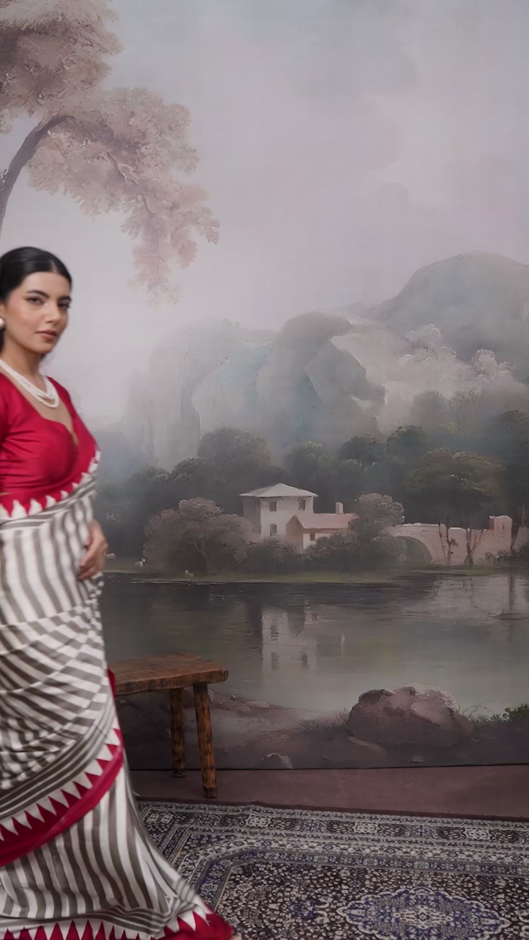 Buy MySilkLove Honeydew White and Red Ajrakh Printed Satin Crepe Silk Saree Online