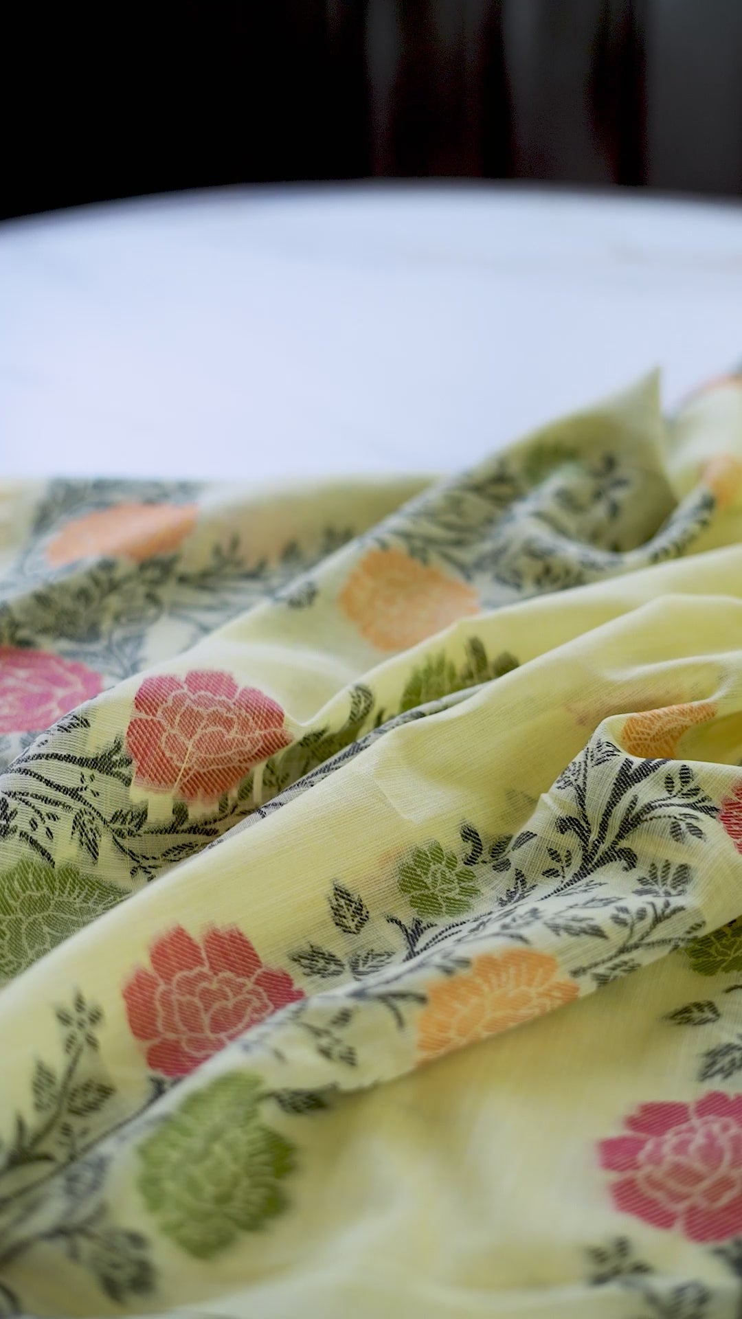 Buy MySilkLove Daffodil Yellow Floral Handloom Linen Saree Online