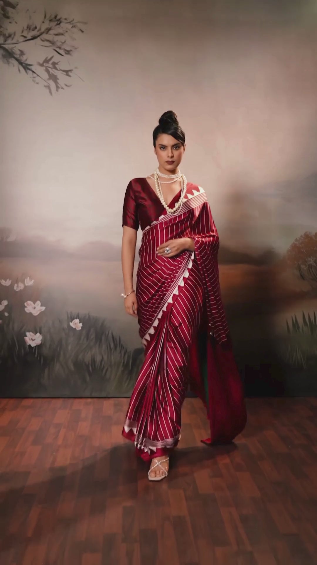 Buy MySilkLove Falun Red Ajrakh Printed Satin Crepe Silk Saree Online