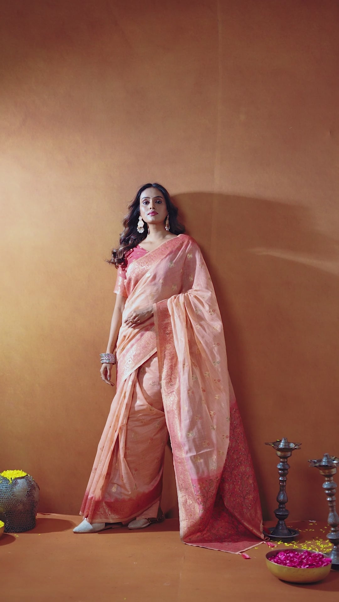 Buy MySilkLove Tonys Peach Handloom Cotton Saree Online