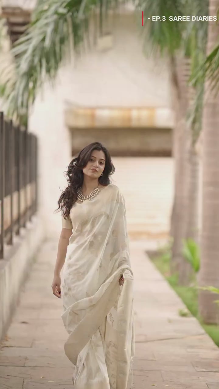Buy MySilkLove Stack Cream Georgette Handloom Saree Online