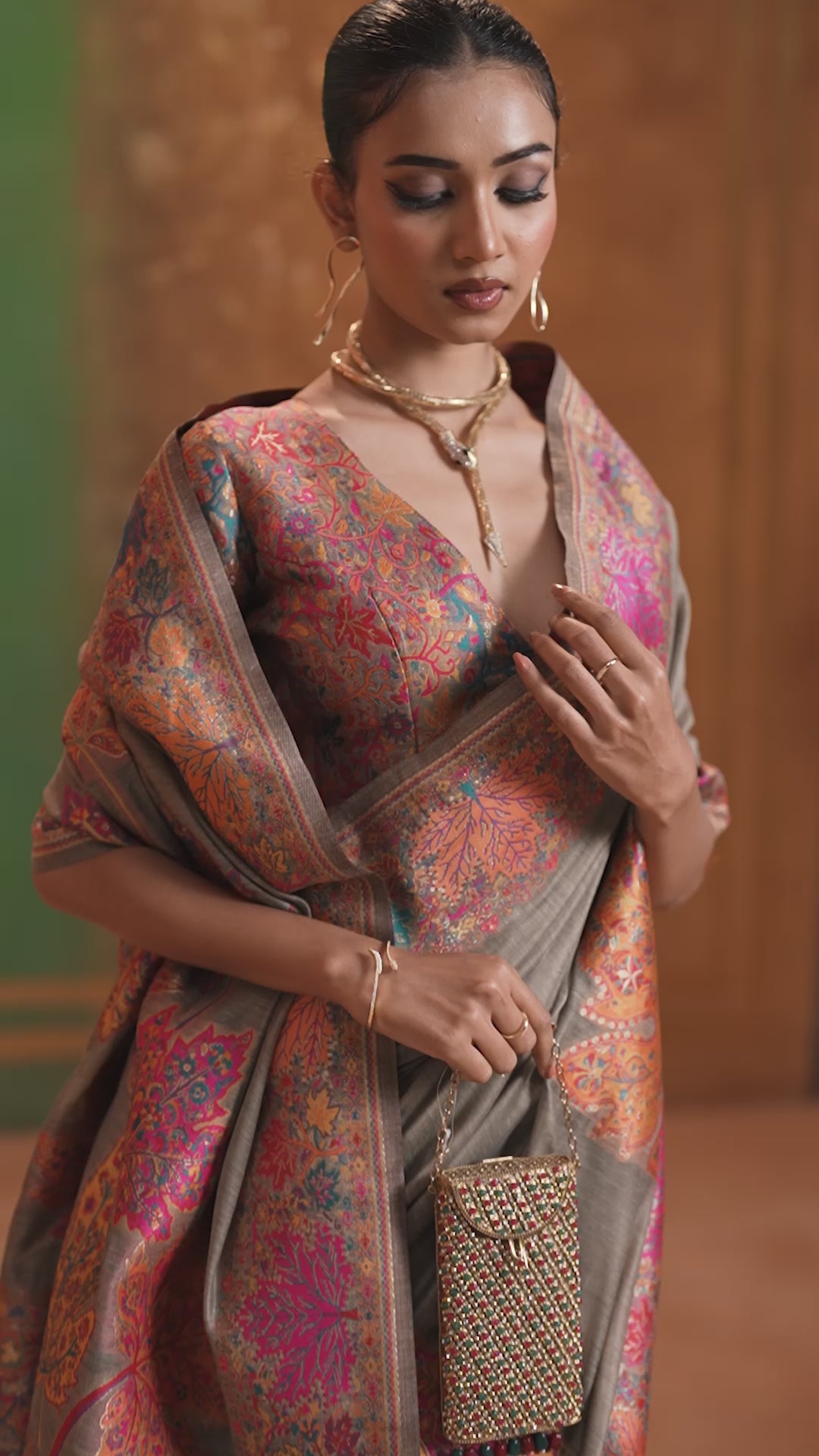 Buy MySilkLove French Grey Kashmiri Handloom Jamewar Saree Online