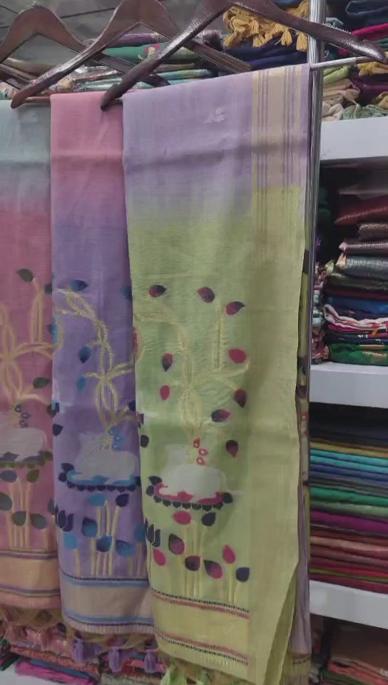 Buy MySilkLove Zing Blue Woven Muga Cotton Saree Online