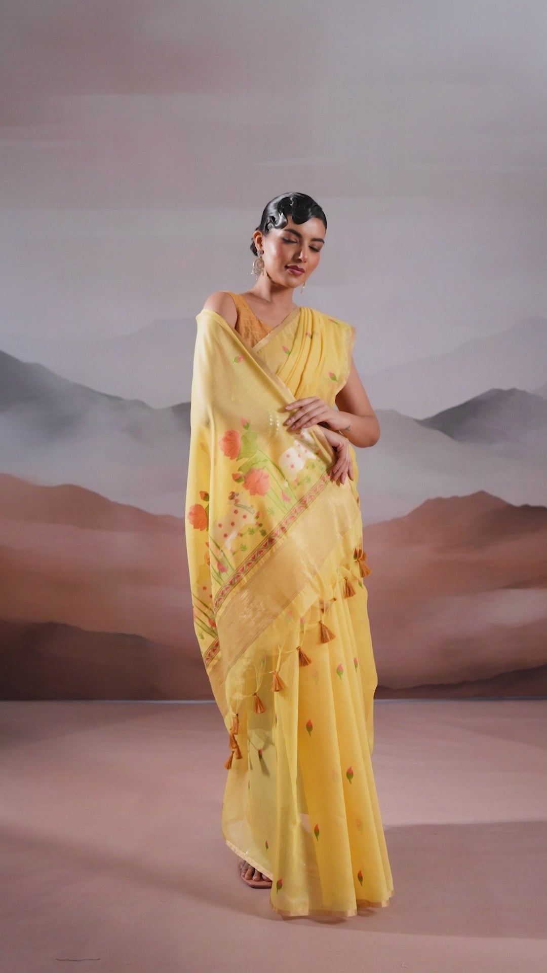 Buy MySilkLove Aureolin Yellow Cotton Handloom Pichwai Saree Online