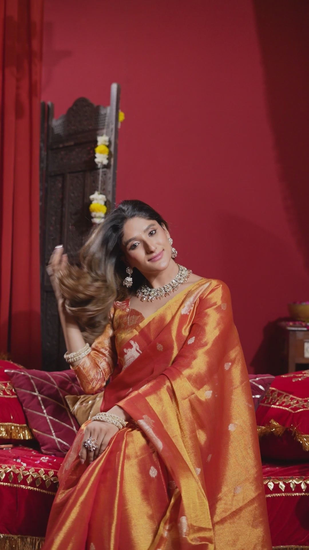 Buy MySilkLove Vivid Orange Handloom Tissue Saree Online