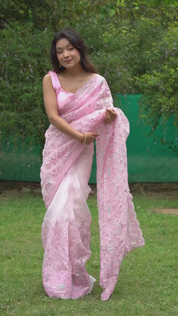 Buy MySilkLove Lily Pink Designer Organza saree with Sequence Work Online