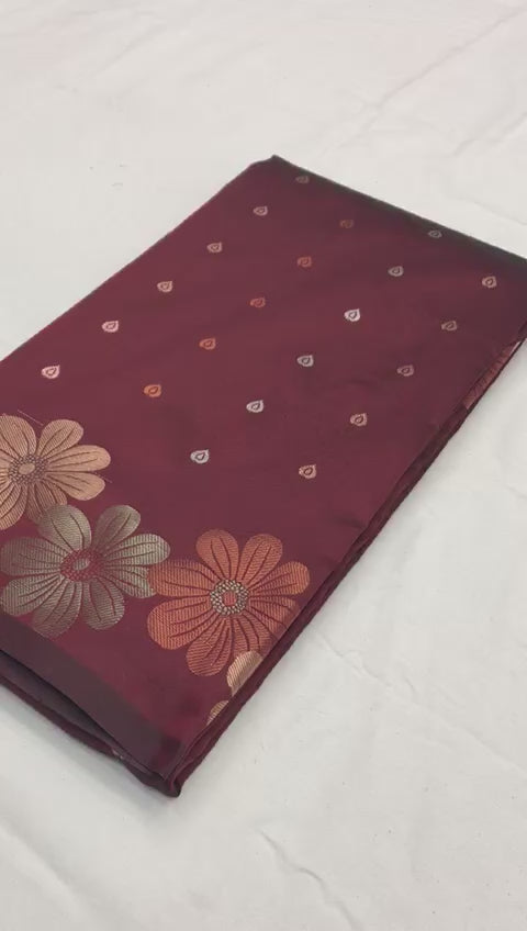 Buy MySilkLove Tosca Marron Woven Floral Designer Silk Saree Online