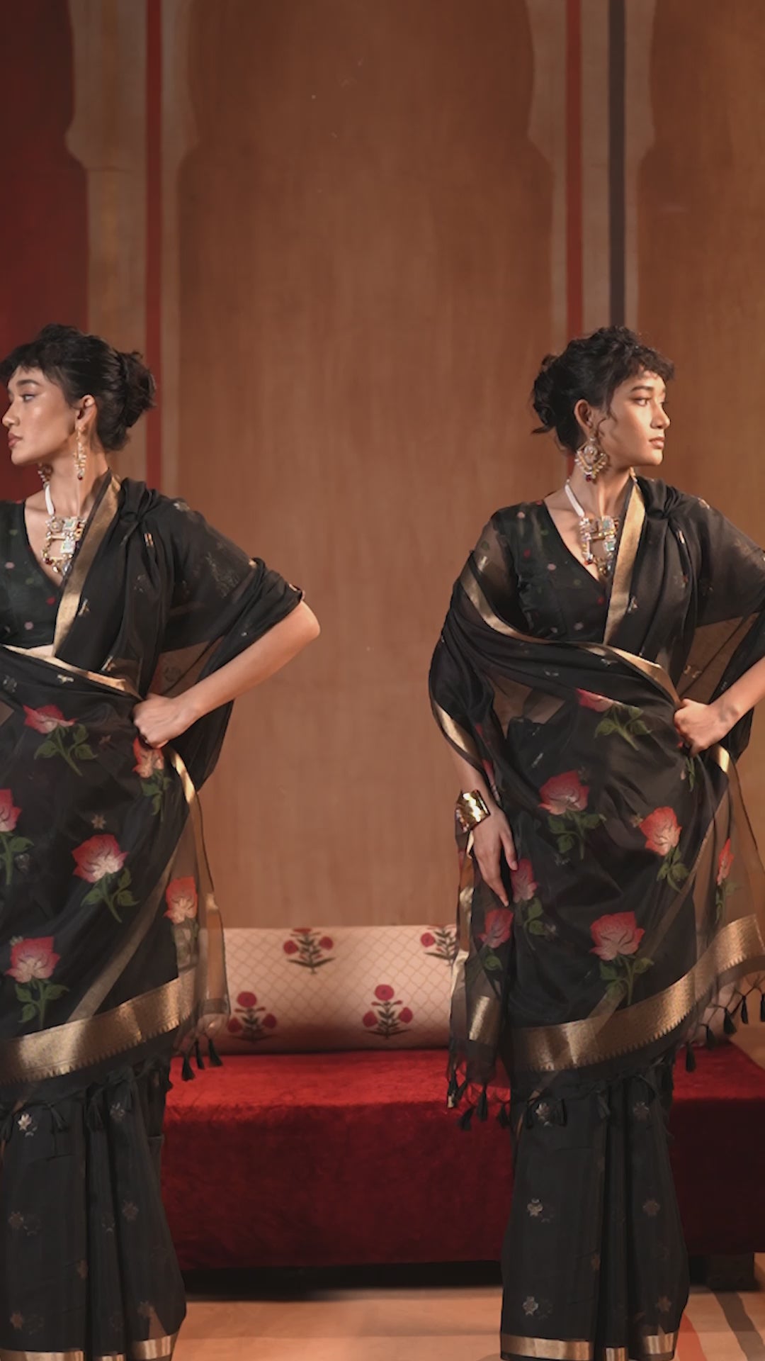 Buy MySilkLove Ace Black Handloom Muga Cotton Saree Online