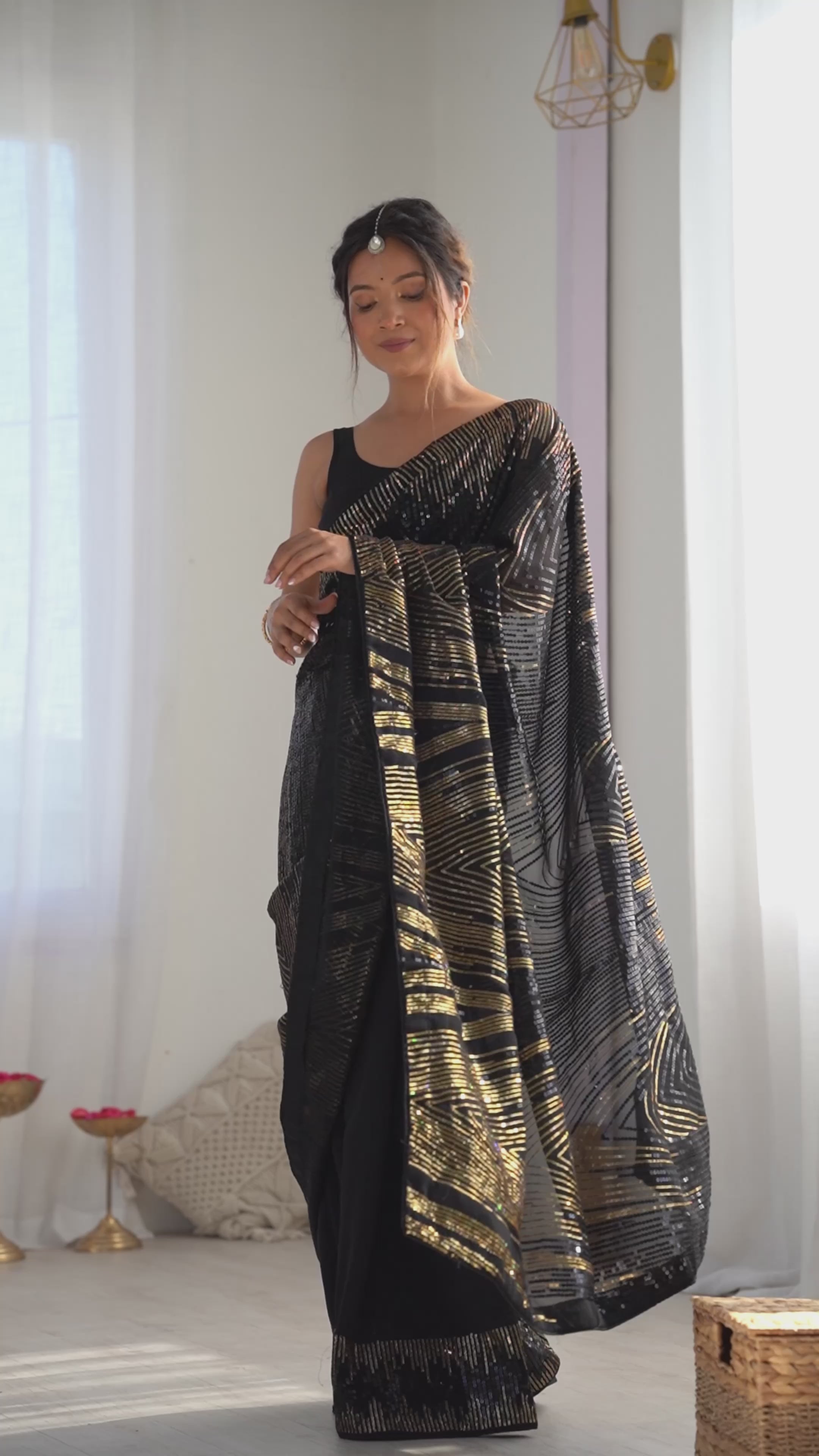 Buy MySilkLove Pitch Black Georgette Partywear Saree Online