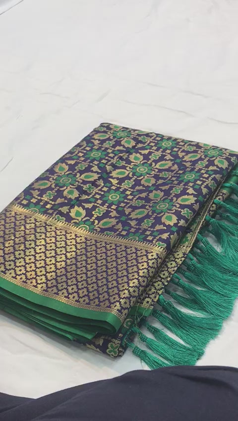 Buy MySilkLove Forest Green and Blue Zari Woven Banarasi Saree Online