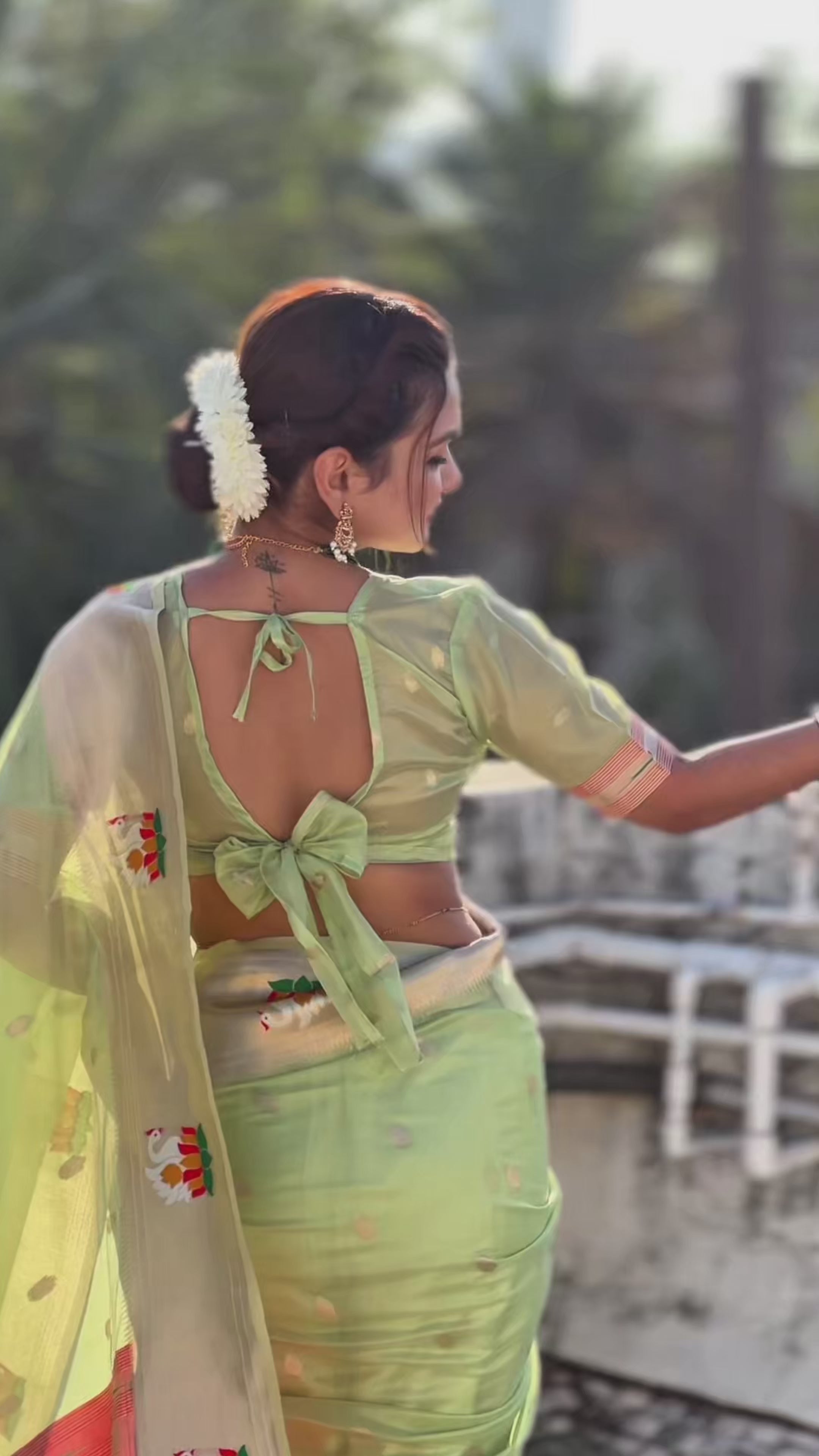 Buy MySilkLove Parrot Green Organza Woven Paithani Saree Online