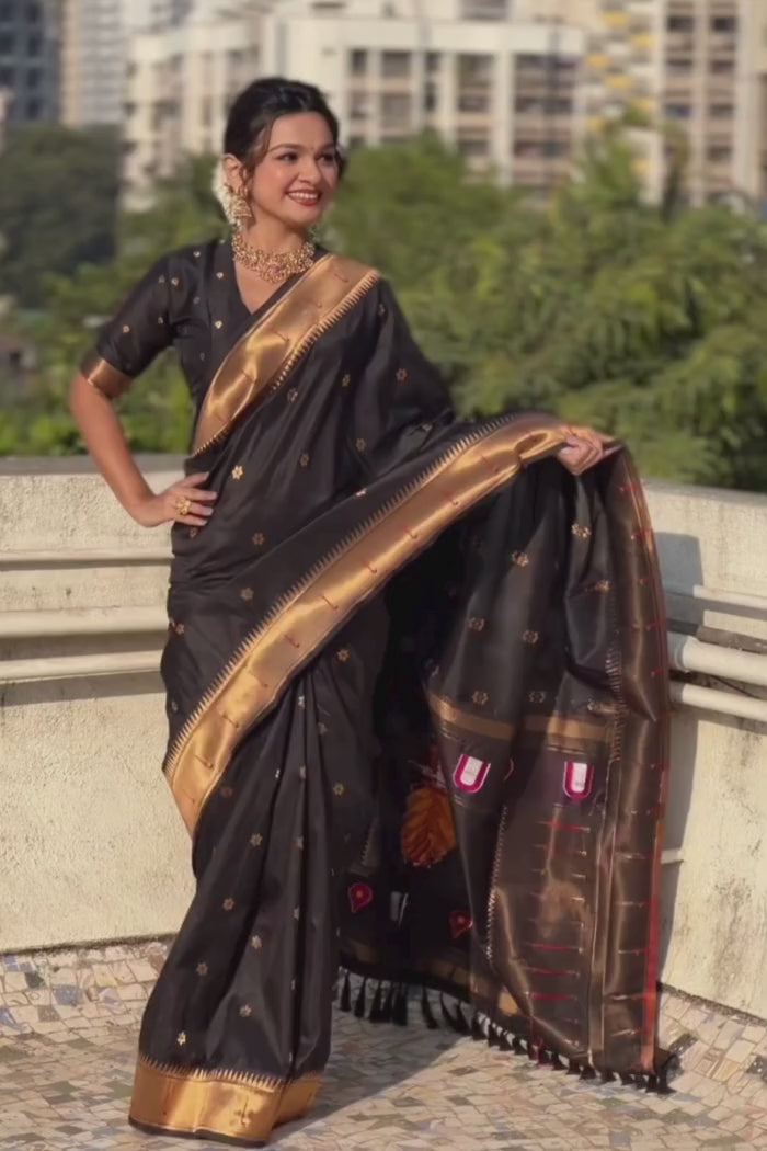 Buy MySilkLove Raven Black Woven Paithani Saree Online