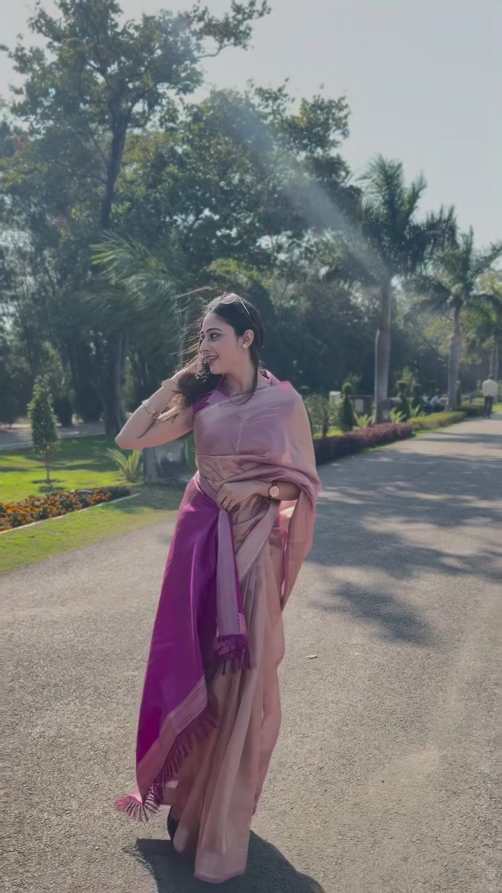 Buy MySilkLove Rose Dust Pink Handloom Tissue Saree Online