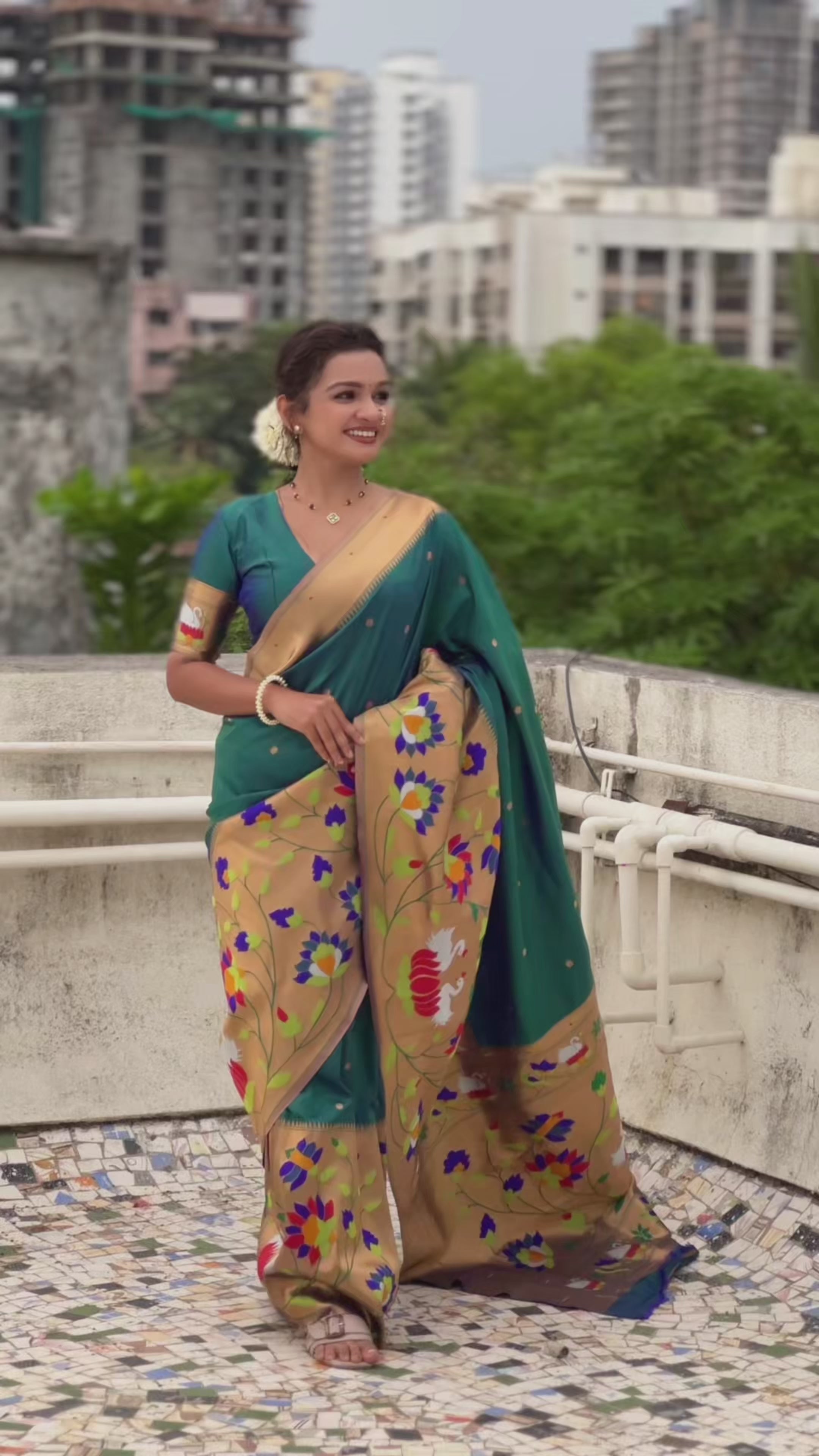 Buy MySilkLove Mint Green Woven Paithani Saree Online