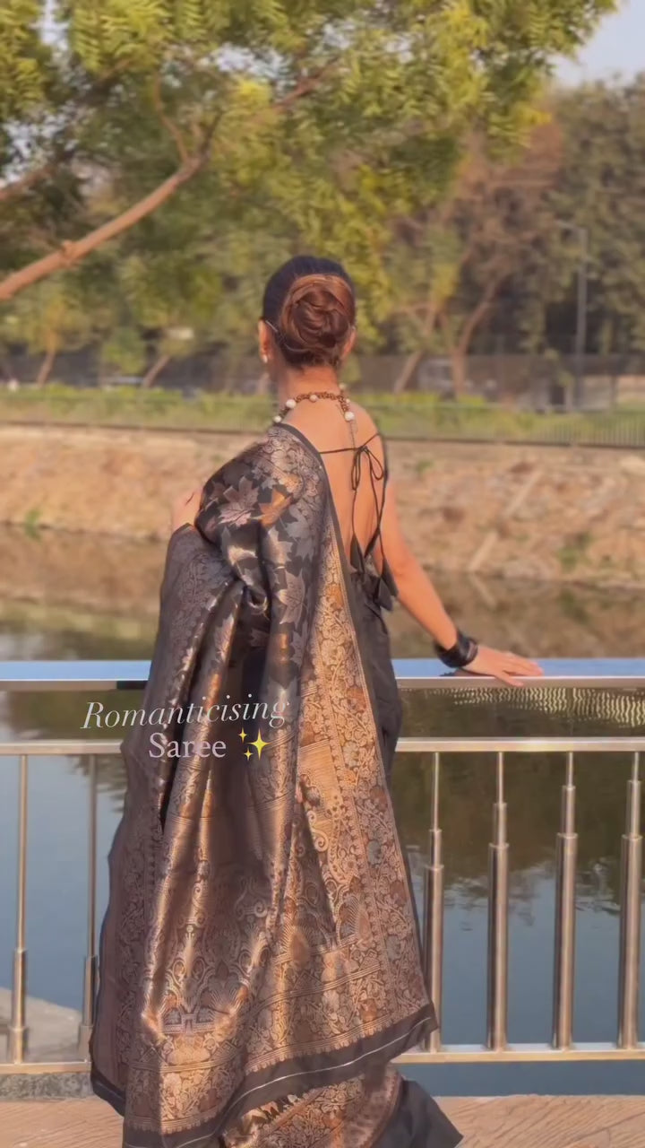 Buy MySilkLove Coral Black Banarasi Soft Silk Saree Online