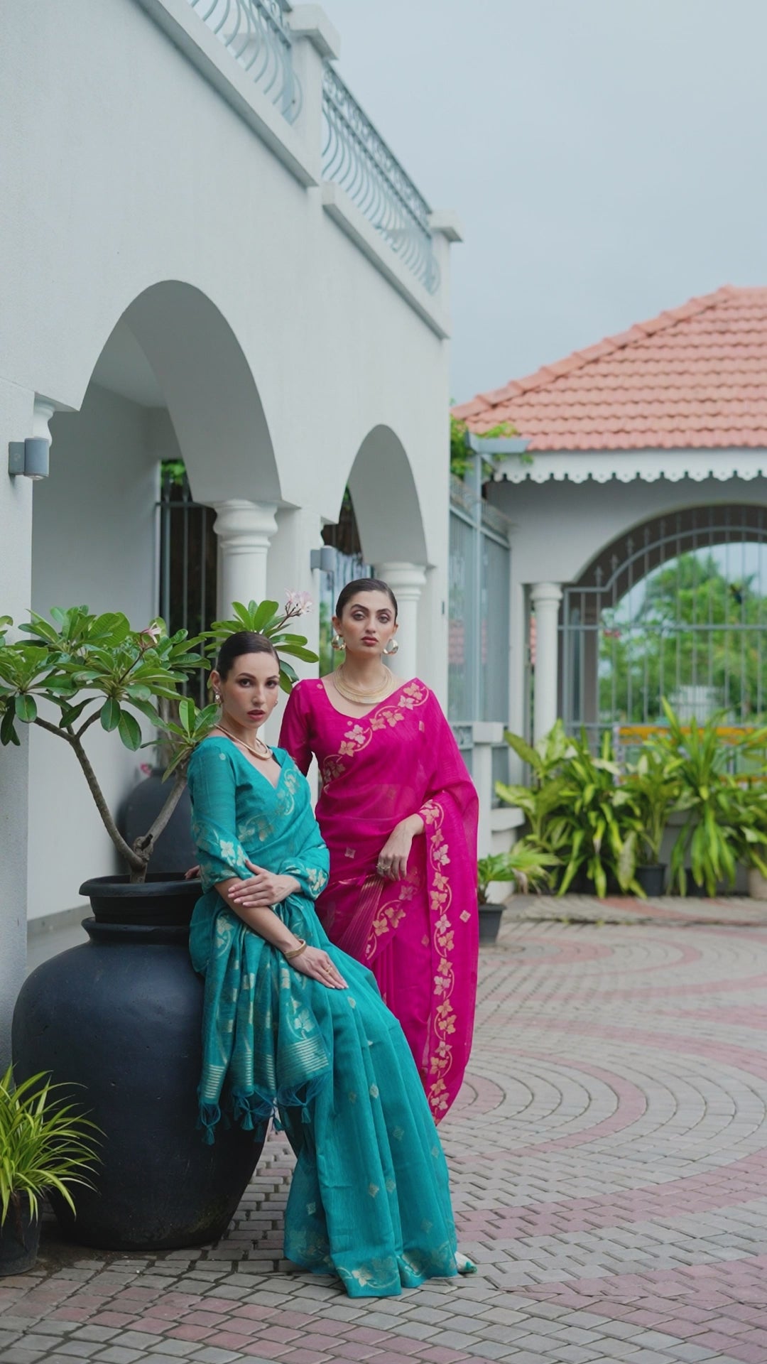 Buy MySilkLove Wine Red Floral Linen Silk Saree Online