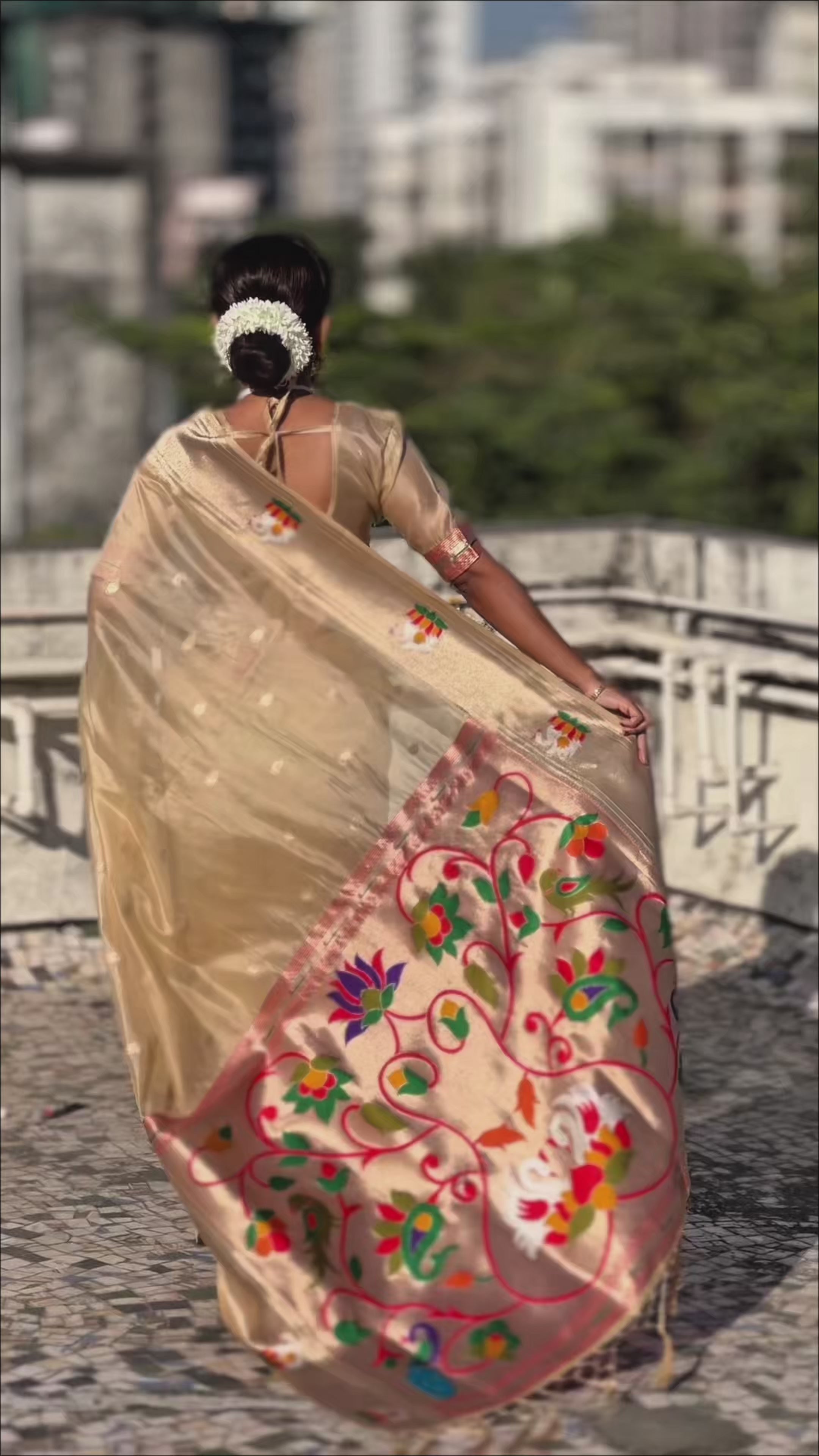 Buy MySilkLove Classic Cream Organza Woven Paithani Saree Online