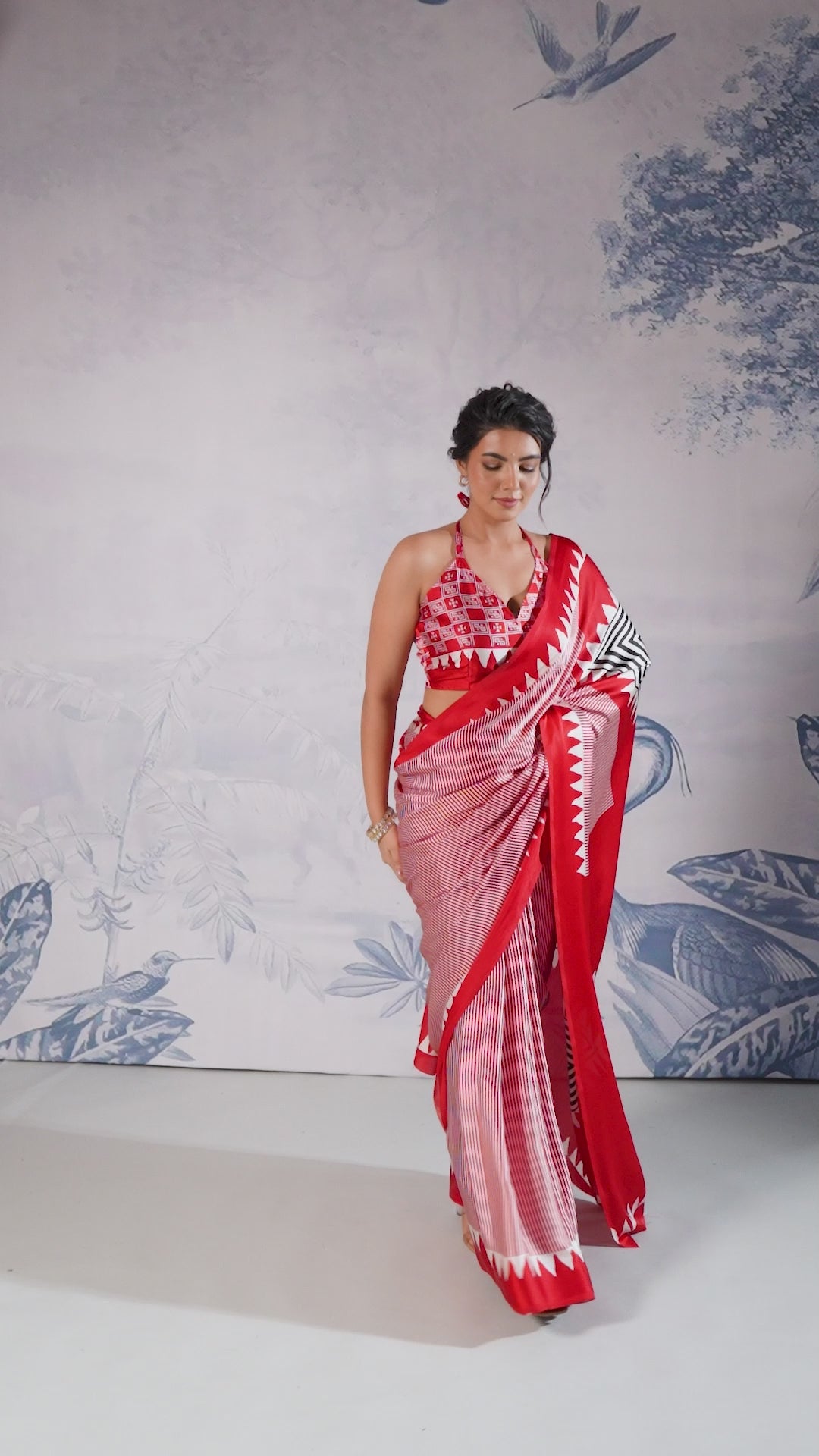 Buy MySilkLove Azalea Red Ajrakh Printed Satin Crepe Silk Saree Online