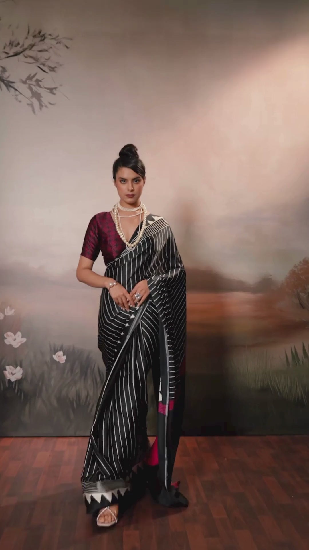 Buy MySilkLove Spectra Black Ajrakh Printed Satin Crepe Silk Saree Online