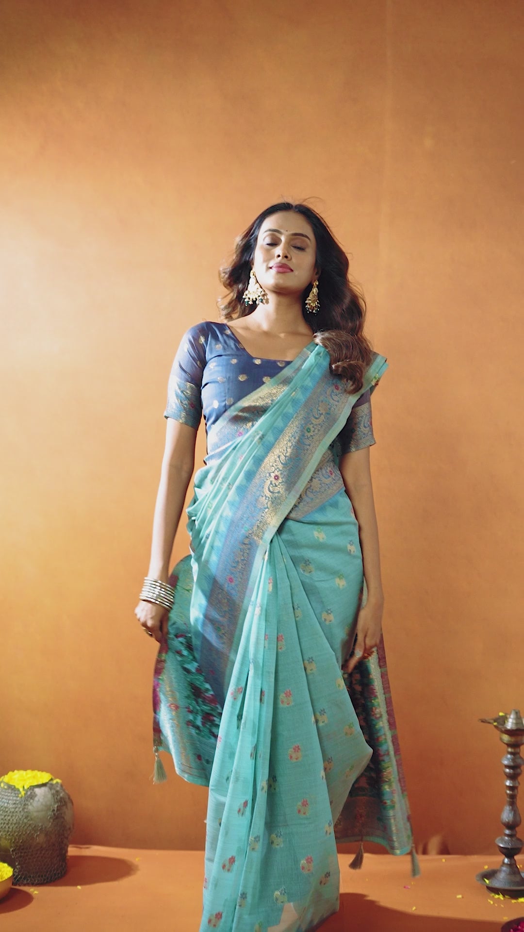 Buy MySilkLove Spring Blue Handloom Cotton Saree Online