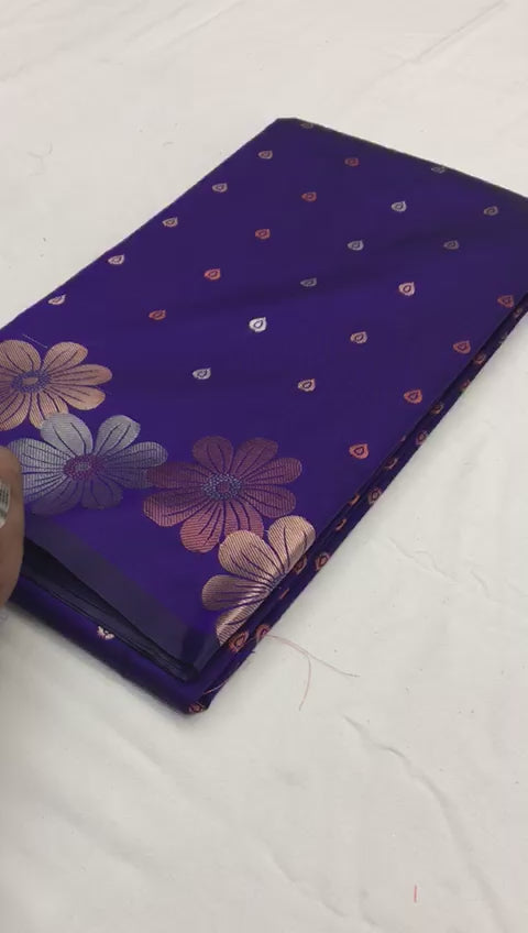 Buy MySilkLove Minsk Blue Woven Floral Designer Silk Saree Online