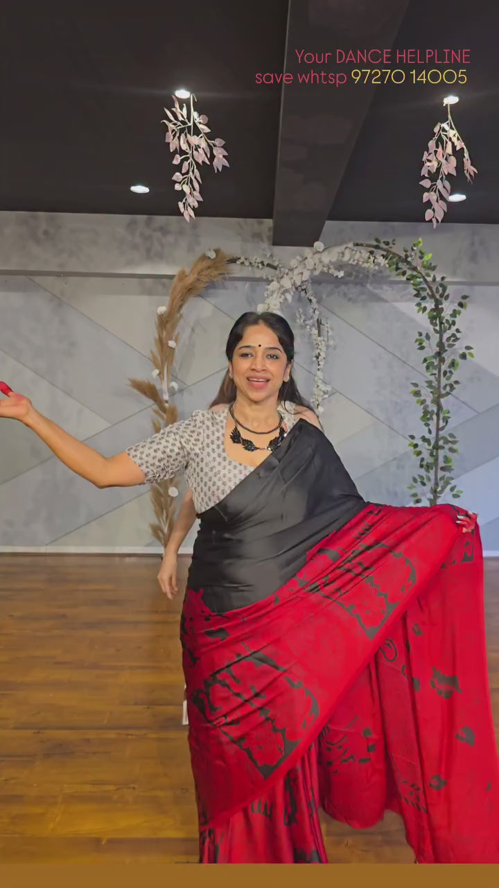 Buy MySilkLove Charleston Black Ajrakh Printed Satin Crepe Silk Saree Online