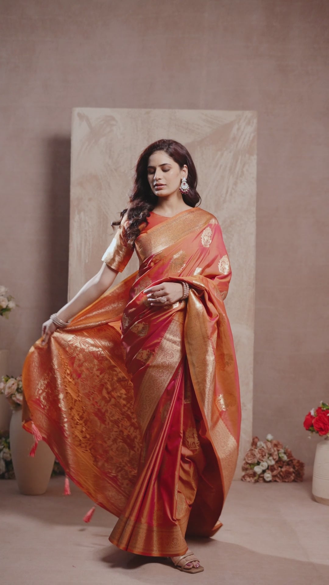 Buy MySilkLove Papaya Peach Woven Banarasi Soft Silk Saree Online