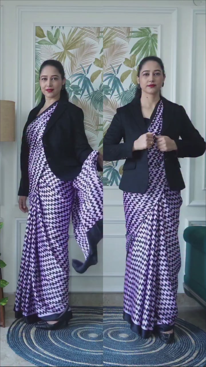 Buy MySilkLove Lilac Purple Printed Satin Crepe Silk Saree Online