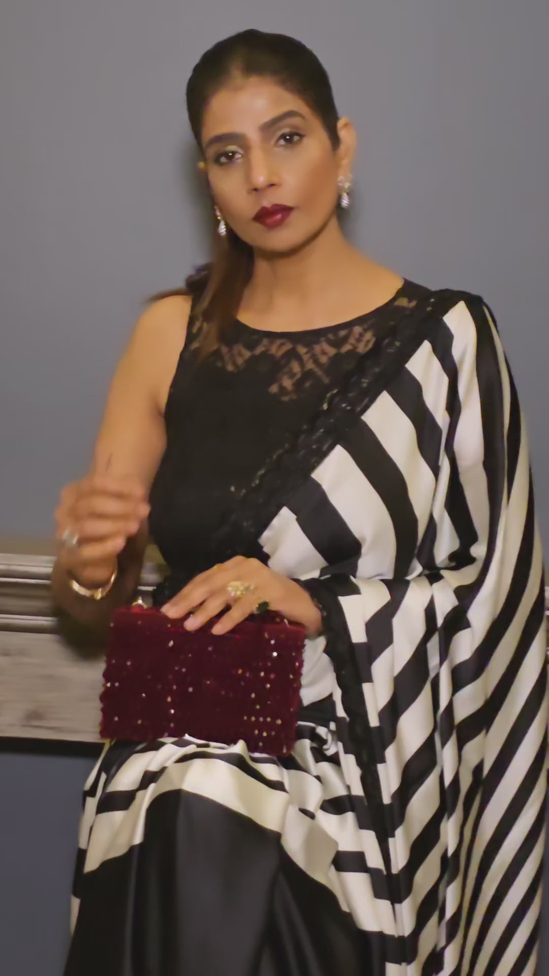 Buy MySilkLove Sisal Black and White Stripes Printed Satin Silk Saree Online