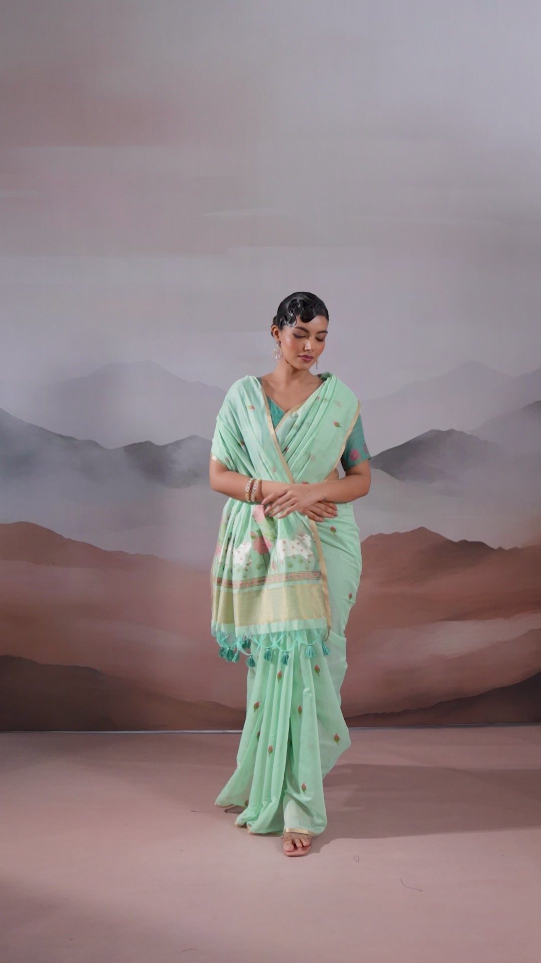 Buy MySilkLove Spring Green Cotton Handloom Pichwai Saree Online