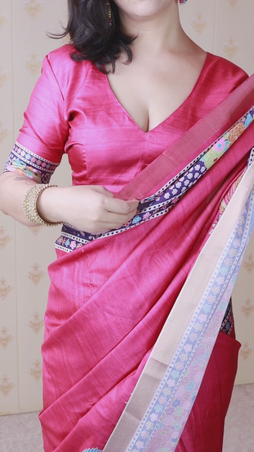 Buy MySilkLove Hot Pink Banarasi Printed Saree Online