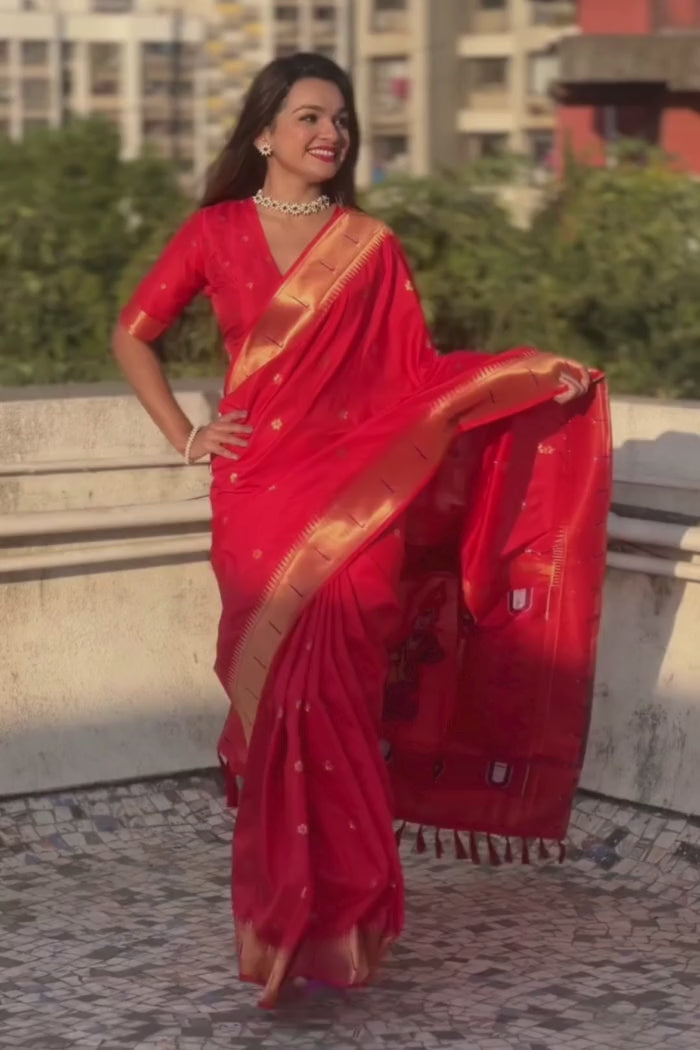 Buy MySilkLove Rose Red Woven Paithani Saree Online