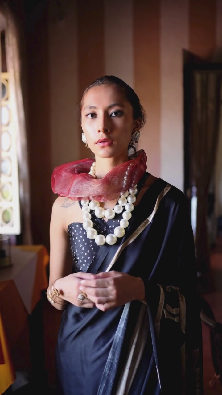 Buy MySilkLove Soot Black Printed Satin Crepe Silk Saree Online