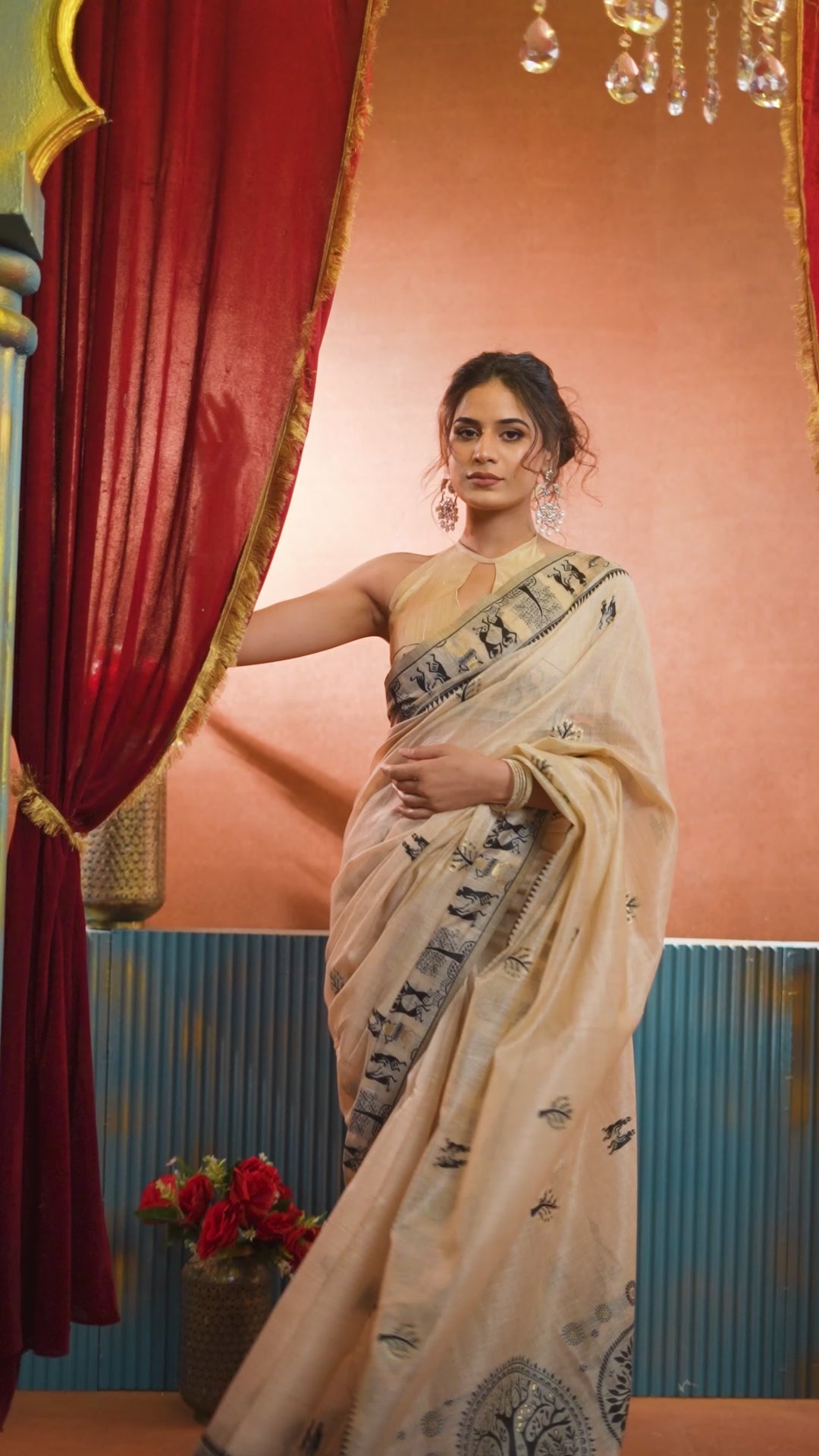 Buy MySilkLove Seashell Cream Woven Modal Cotton Saree Online