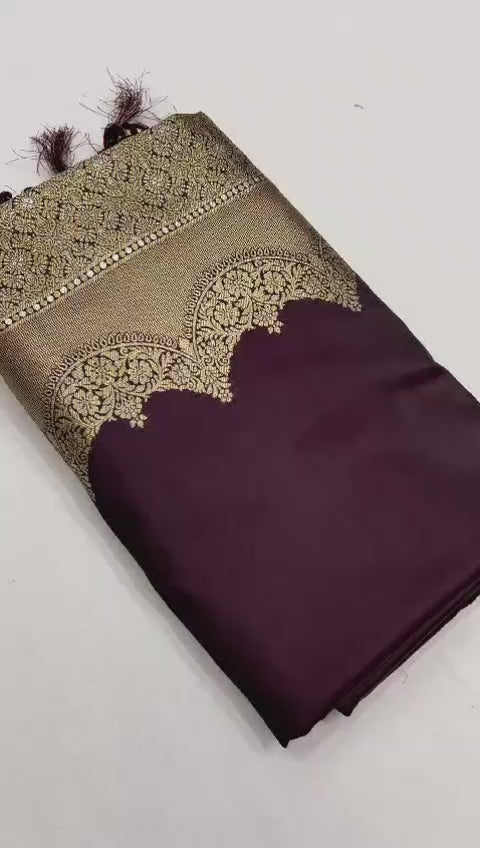 Buy MySilkLove Woody Brown Banarasi Satin Saree Online