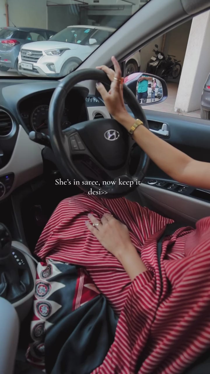 Buy MySilkLove Dark Chestnut Red Ajrakh Printed Satin Crepe Silk Saree Online