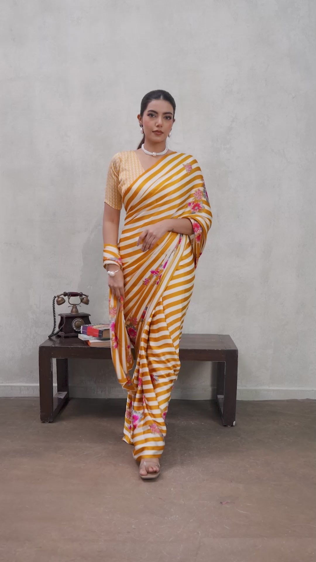 Buy MySilkLove Cyber Yellow Ajrakh Printed Satin Crepe Silk Saree Online