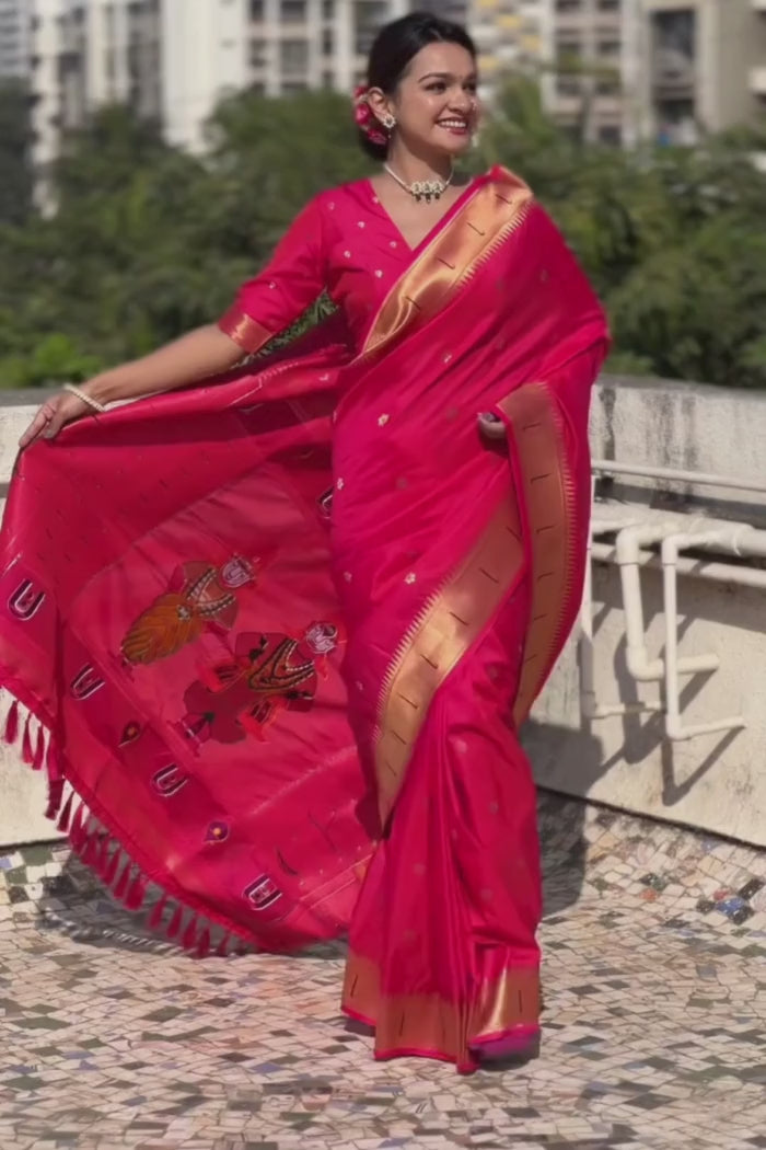 Buy MySilkLove Fire Rose Pink Woven Paithani Saree Online