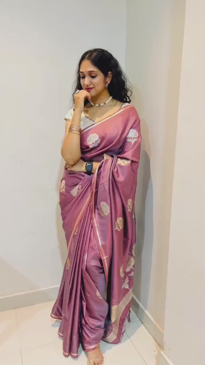 Buy MySilkLove Old Rose Purple Woven Banarasi Satin Silk Saree Online