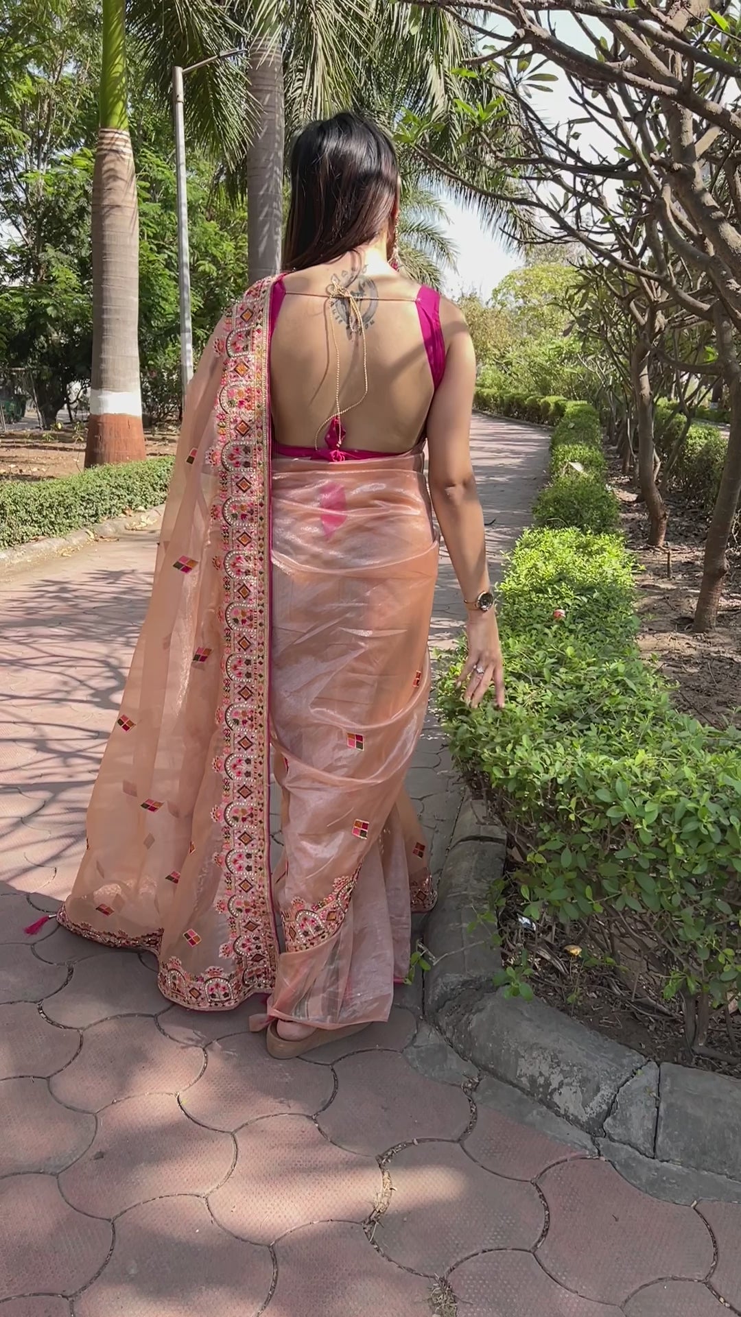 Buy MySilkLove Rose Peach Embroidered Tissue Silk Saree Online