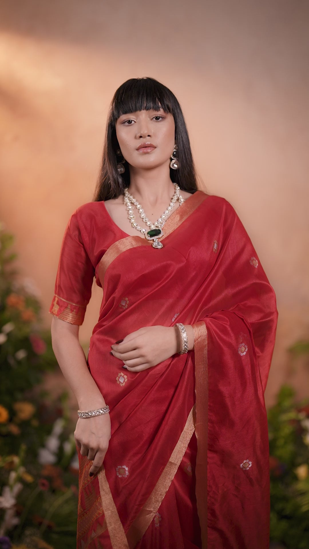 Buy MySilkLove Spine Red Tussar Handloom Silk Saree Online